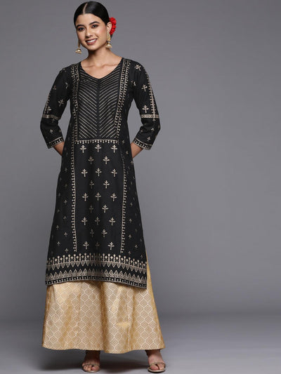 Black embroidered pure georgette ready made kurti with plazo - Nilima  Creations - 842145